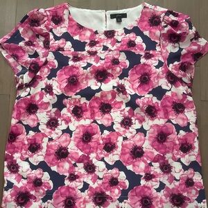 J. Crew Pink Boxy Blouse with Floral Design